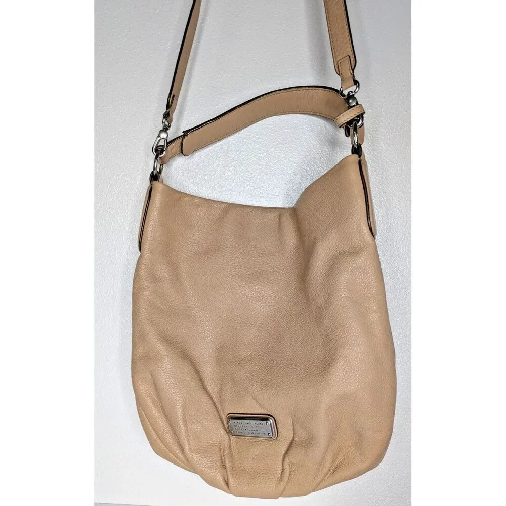 Marc by Marc Jacobs Hillier Hobo Workwear Pebbled Leather Shoulder Bag Beige